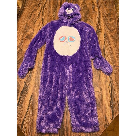 Care Bears Jumpsuit Child Small Purple Share Bear Costume Furry Flip Mitt Hooded - Picture 1 of 14